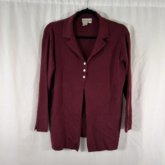 Coldwater Creek Cardigan Women's Petite Small Red Button Wool Blend Hole - Picture 1 of 9